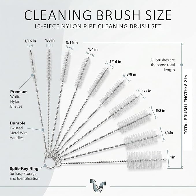 Mini Straw & Pipe Cleaning Nylon Brushes | 10 Brush Set | 8 inch Length | - Image 2