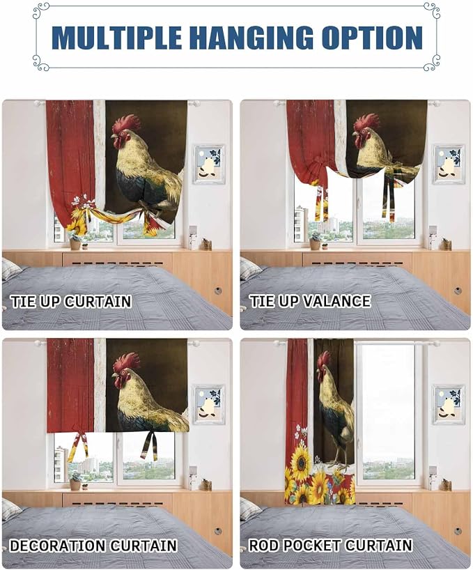Tie Up Curtains for Windows, Chicken Sunflowers Adjustable Balloon Nature Linen - Image 5