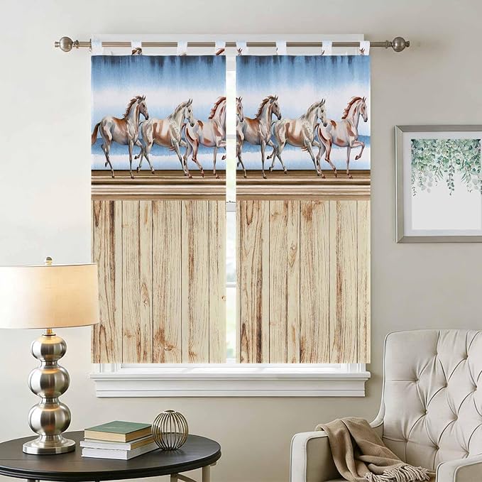 Western Horse Living Room Curtains 84 Inch Length, Window Curtains Tab Top - Image 2