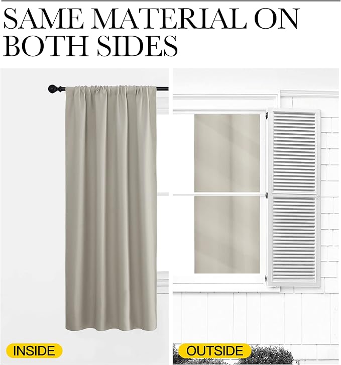 NICETOWN Blackout Curtains for Living Curtains, Room Darkening Window Curtain Panels, Easy-Care Solid Thermal Insulated Draperies/Drapes for Daughter Room (Natural, 2 Panels, 42 by 72)