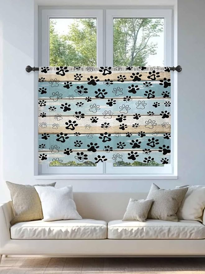 Sheer Curtains 45 Inch Length, Vintage Farmhouse Country Wood Grain Privacy - Image 4