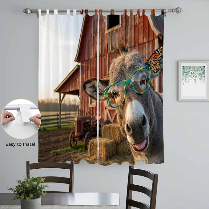 Farm Donkeys Living Room Curtains 96 Inch Length, Window Curtains Tab Top - Image 4