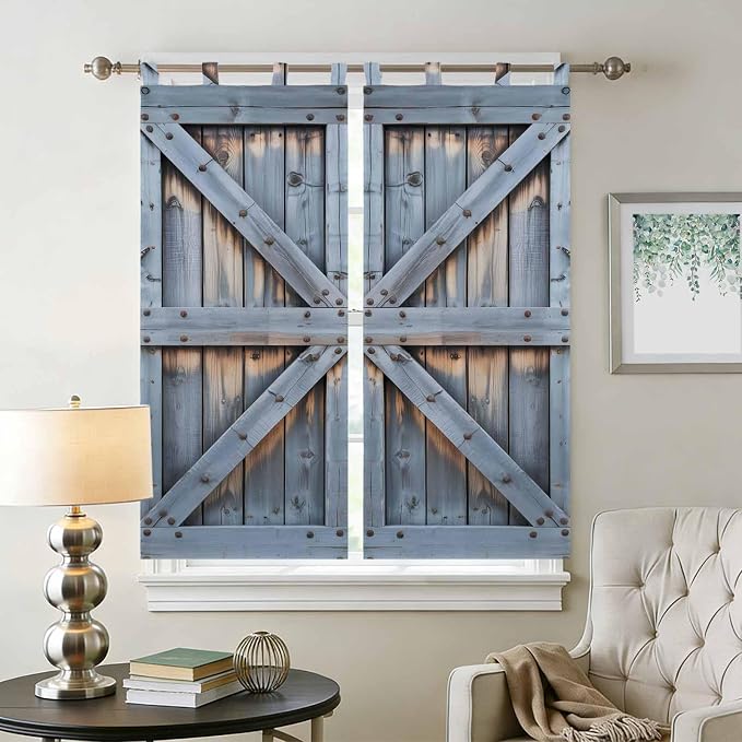 Farmhouse Wood Grain Bedroom Curtains 72 Inch Length, Window Curtains Tab Top - Image 2