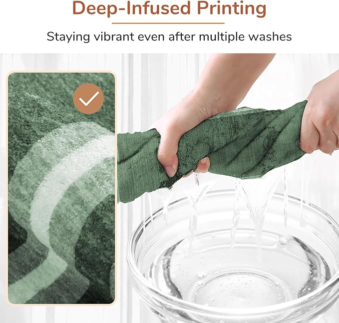 OPPODREAM Border Soft Area Rugs 8x10, Washable Green Rug with Non Slip Backing, 8 x 10 Faux Cashmere Low-Pile 8x10 Carpet