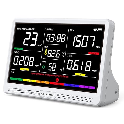 Upgrade Extended 12-Hour Battery Life 16 in 1 Air Quality Monitor Indoor by YNAK