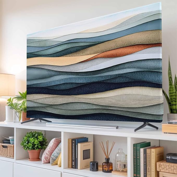 Blue Water Ripple Abstract Geometric Indoor TV Cover, Elastic TV Screen - Image 6