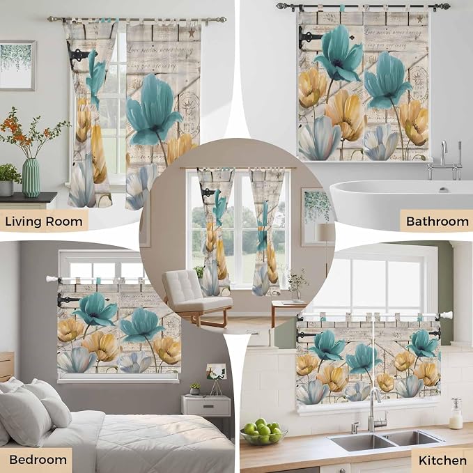 Watercolor Flowers Bedroom Curtains 72 Inch Length, Window Curtains Tab Top - Image 7