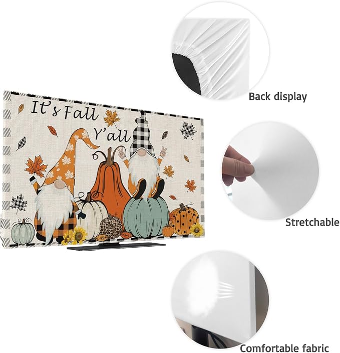 Thanksgiving Gnome Pumpkin Indoor TV Cover, Elastic TV Screen Protector Fall - Image 7