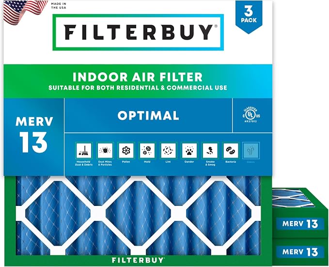 Filterbuy 14x14x2 Air Filter MERV 13 Optimal Smoke & Allergy Defense, by Filterbuy