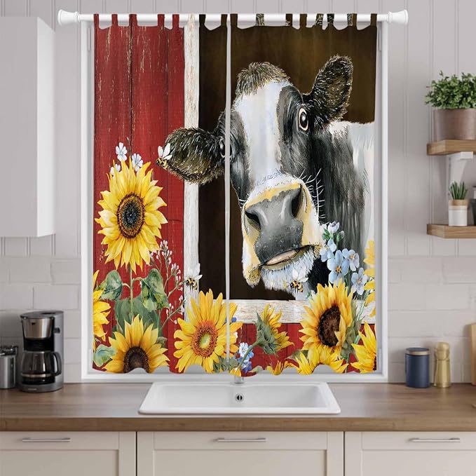 Cows Sunflowers Living Room Curtains 84 Inch Length, Window Curtains Tab Top - Image 9