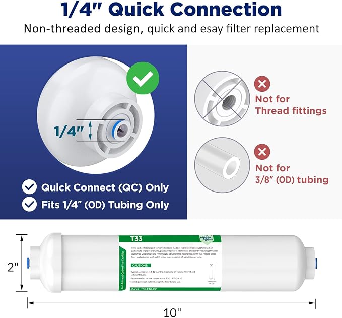 Membrane Solutions T33 Inline Water Filter, Post-Carbon Filter - Image 2