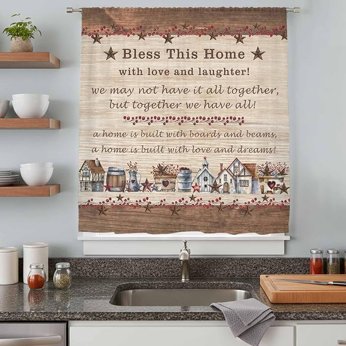 Farmhouse Sheer Curtains 96 Inch Length Brown Country Star Berry Vintage Wood - Image 8
