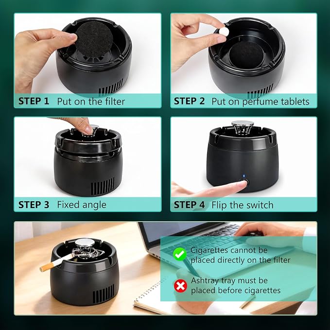 Smokeless Ashtray 2 in 1 Air Purifier Ashtray Smoke Removing Ash Tray Portable - Image 5