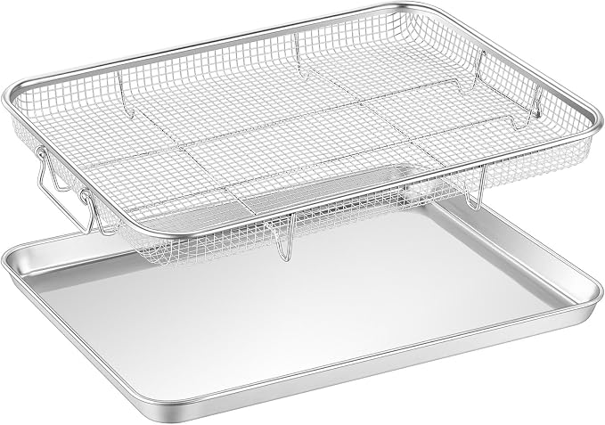 TeamFar Air Fryer Basket for Oven, 16”x12” Stainless Steel Air Fryer Basket and by TeamFar