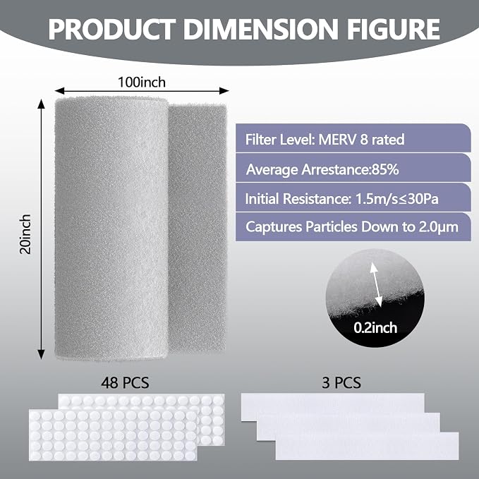 20" x 100" Cut to Size Air Filter Material, MERV 8 Triple Air Vent Filters - Image 2