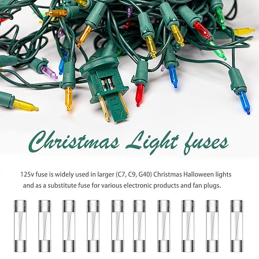 Tnisesm 20 Pcs Christmas Light fuses 3A 3.6x10mm 125V Fast Blow Glass Fuses - Image 2