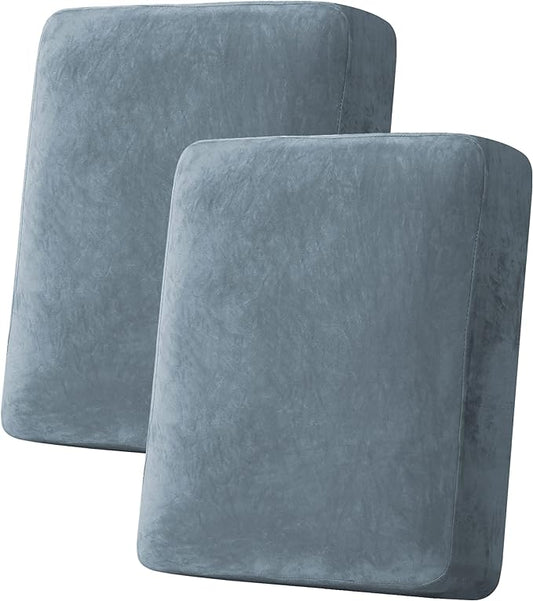 H.VERSAILTEX Velvet Stretch Couch Cushion Cover Plush Cushion Slipcover for Chair Loveseat Sofa Cushion Furniture Protector Seat Cushion Sofa Cover (2 Piece Medium Sofa Cushion Covers, Stone Blue)