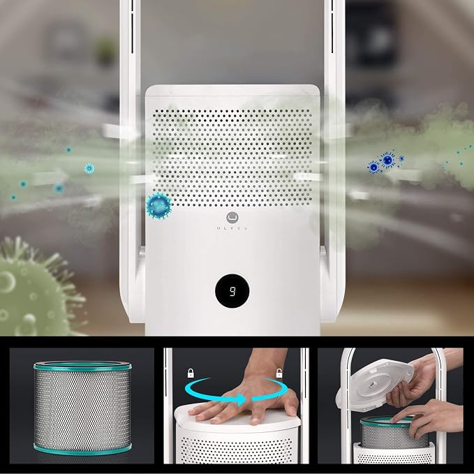 ULTTY Bladeless Tower Fan and Air Purifier Combo, Quiet Oscillating Fan - Image 5