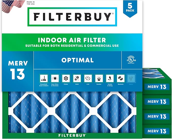 Filterbuy 10x10x2 Air Filter MERV 13 Optimal Smoke & Allergy Defense, by Filterbuy