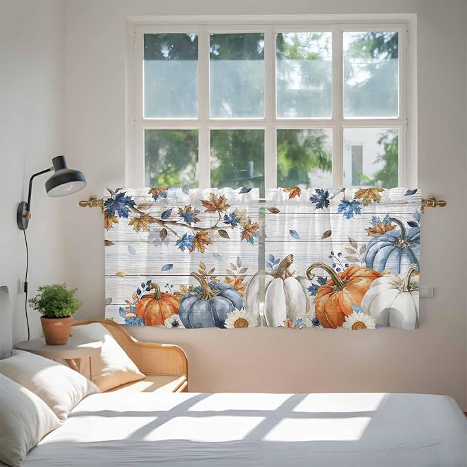 Thanksgiving Pumpkin Kitchen Tier Curtains 24 Inch Long 2 Panel Set, Rod Pocket - Image 4
