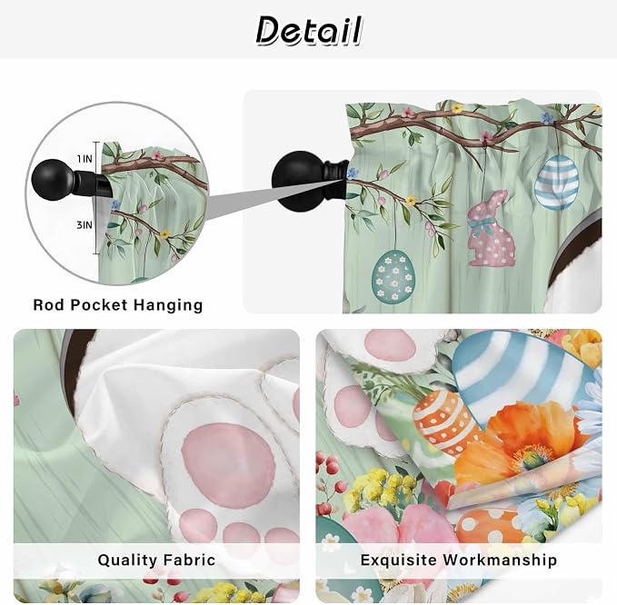 Easter Kitchen Tier Curtains 45 Inch Long 2 Panel Set, Rod Pocket Short Window - Image 9