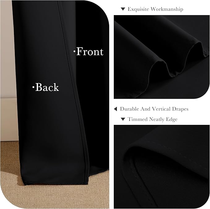 PONY DANCE Blackout Curtains for Bathroom - Solid Light Window Decor for Kitchen/Bedroom,RV Drapes for Camper Windows, 34x45 inch, 2 Curtain Panels, Black