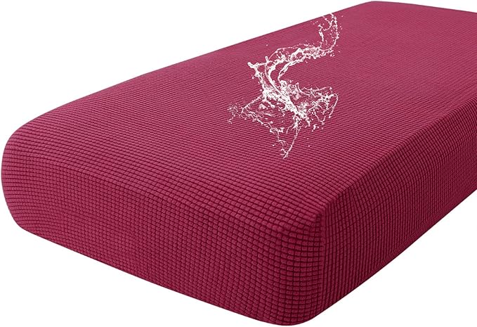 hyha Waterproof Couch Cushion Covers for Pets, Non Slip Sofa Seat Cover for Dogs Washable, Soft Thick Stretch Jacquard Fabric, Sofa Slipcovers with Elastic Bottom (1 Piece for Large, Wine Red)