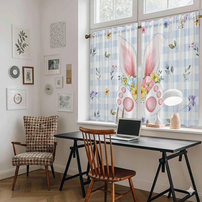 Easter Kitchen Tier Curtains 45 Inch Long 2 Panel Set, Rod Pocket Short Window - Image 6