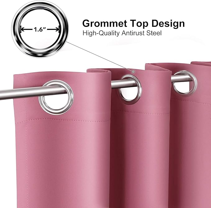ChrisDowa Blackout Curtains 70 inches Wide for Bedroom - 2 Panels Set Extra Wide Grommet Thermal Insulated Room Darkening Curtains for Living Room (Pink, 70 x 84 Inch)