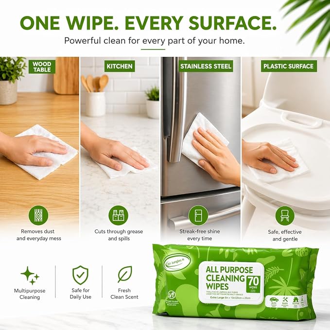 Air Jungles All Purpose Car and Home Cleaning Wipes 70 Count, Extra Large 8" x - Image 5