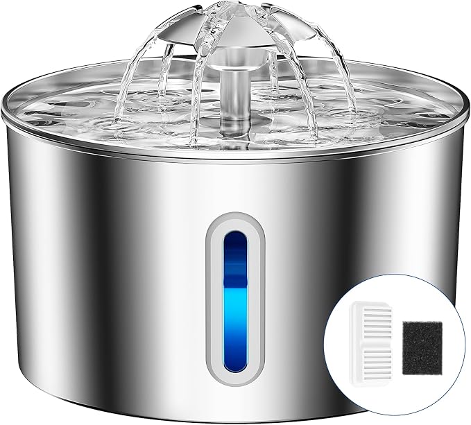 Stainless Steel Cat Water Fountain - 108oz/3.2l Metal Pet Water Bowl Dispenser by CatWaterFountain