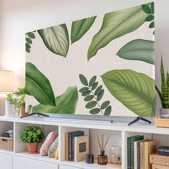 Rustic Green Leaves Indoor TV Cover, Elastic TV Screen Protector Tropical Plant - Image 6
