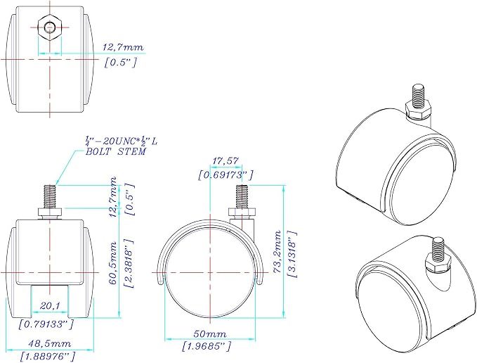 2" Wheel Diameter | Black Nylon Swivel Hooded Samson Twin Wheel Caster | 1/4-20 - Image 2