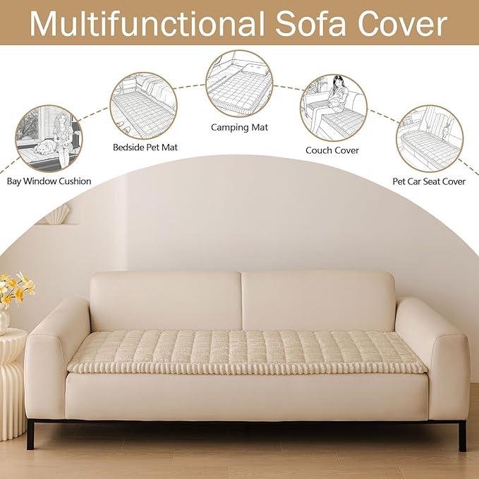 hyha Couch Covers for Dogs Washable, Non Slip Plush Dog Sofa Protectors, Fuzzy Pet Couch Covers for 3 Cushion Sofa Pet Friendly (Apricot, 27.6" x 47")