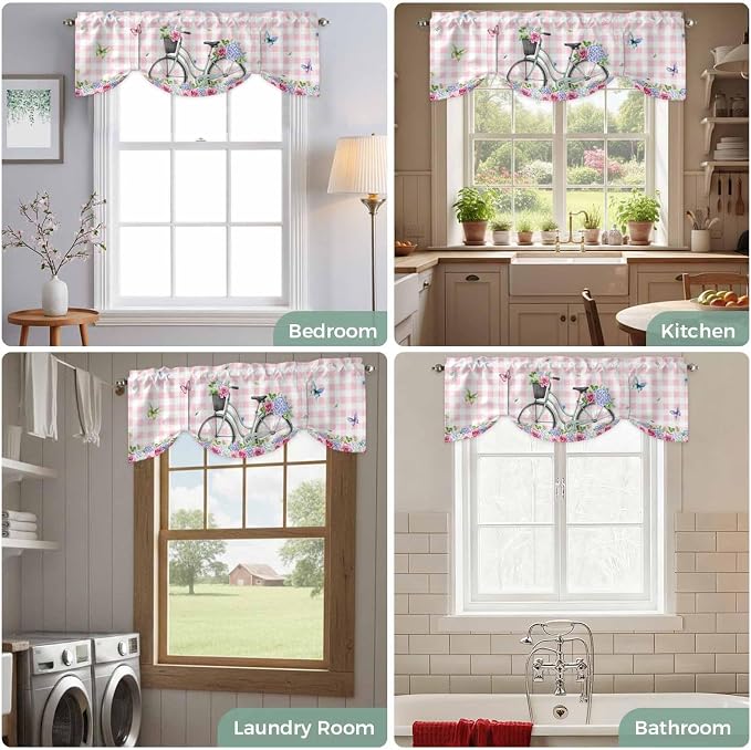 Spring Tie Up Valance Curtains for Windows, Kitchen Curtains Window Shades - Image 8