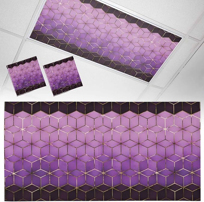 2x4 ft Fluorescent Light Cover for Ceiling Modern Gradient Purple Geometric by Unknown