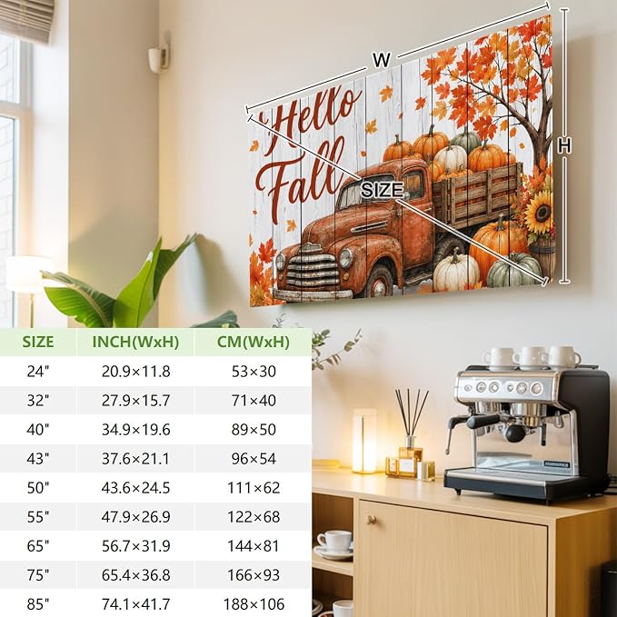 Hello Fall Words Brown Truck Indoor TV Cover, Elastic TV Screen Protector Maple - Image 4