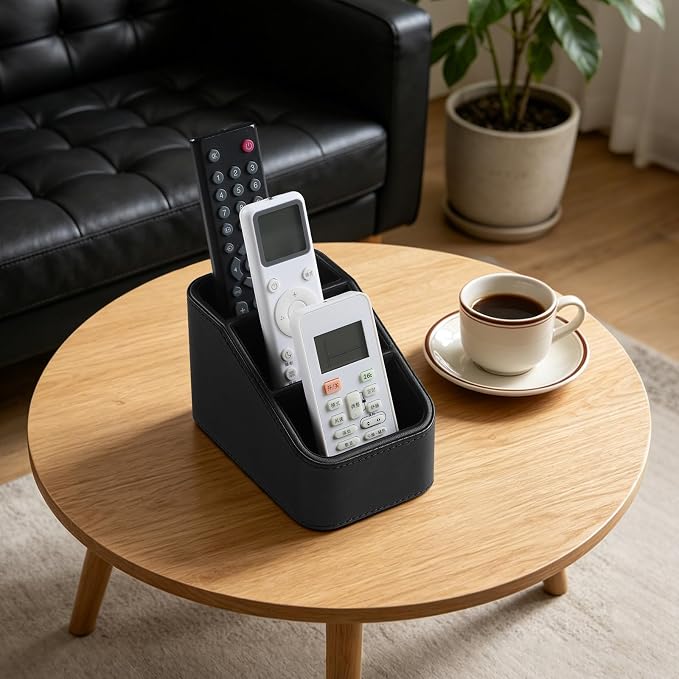 PU Leather Remote Control Holder, Small Desk Organizer Office Supply Bedside - Image 6