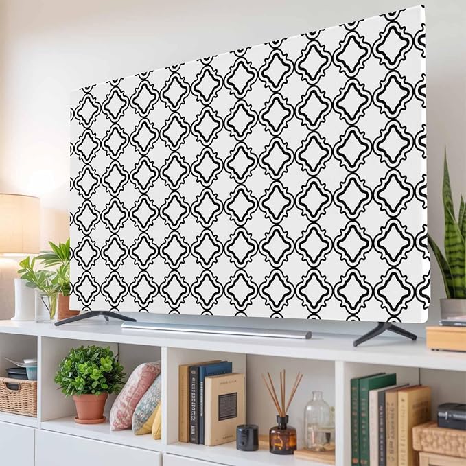 Moroccan Black White Classic Lattice Indoor TV Cover, Elastic TV Screen - Image 6