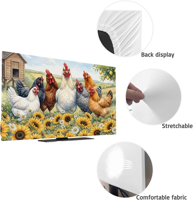 Farmhouse Animals Chickens Indoor TV Cover, Elastic TV Screen Protector - Image 7
