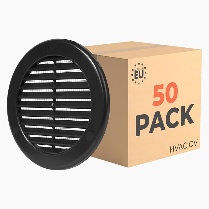 50-Pack 4" Round Air Vent Cover – Black Plastic Soffit Air Vent Deflector by HVACOV
