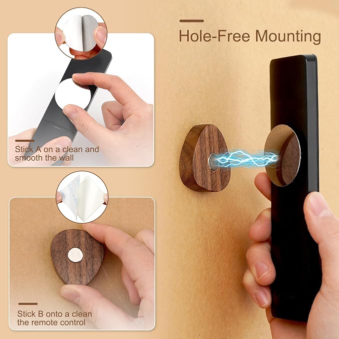3 Pack Remote Control Holder, Upgraded Wood Magnetic Remote Control Wall Mount - Image 3