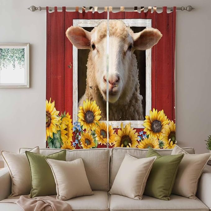 Sheep Sunflower Living Room Curtains 84 Inch Length, Window Curtains Tab Top - Image 3