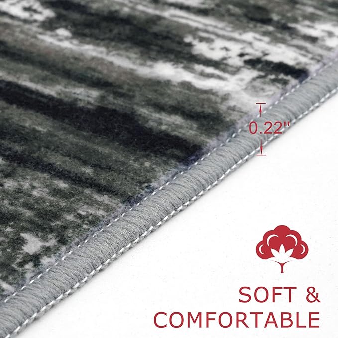 KOZYFLY Modern Abstract Washable Rug Runner 2x7 Hallway Runner Rug Non-Slip Soft Kitchen Runner Rugs, Print Black Grey Striped Carpet Runner for Entryway Bathroom Laundry Room Foyer
