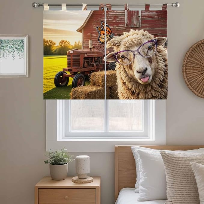 Farm Sheep Bedroom Curtains 63 Inch Length, Window Curtains Tab Top, Farmhouse - Image 9