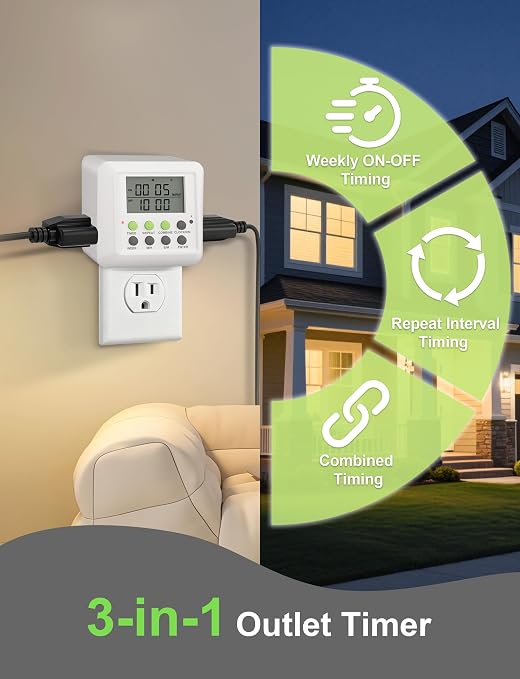 NOVKIT 3-in-1 Dual Outlet Timer Plug - Image 6