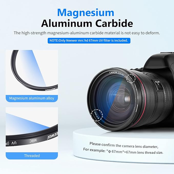 NEEWER 67mm MRC UV Protection Filter 30 Layers Nano Multi-Resistant Coatings/HD - Image 6