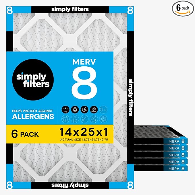 Simply 14x25x1 Air Filter, Merv 8, MPR 600, 6 Pack, Furnace Air Filter by SimplyFilters
