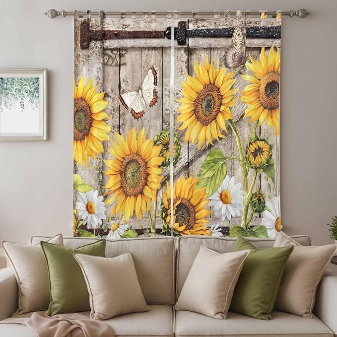 Farmhouse Sunflowers Living Room Curtains 84 Inch Length, Window Curtains Tab - Image 3