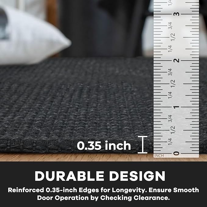 KOZYFLY Washable Area Rug 6x9 ft Rubber Backed Non Slip Rugs for Living Room Braided Cotton Bedroom Rug Woven Office Rugs Indoor Floor Carpets for Dining Bedroom Living Room, Black/Dark Grey